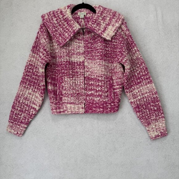 Sundance Sweaters - Sundance Sweater Womens Small Pink White Zip Front Collared Chunky Knit Pockets